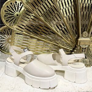 Free People Cream Chunky Platform Slingback Heels